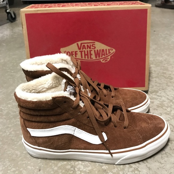 vans sk8 hi brown suede fur